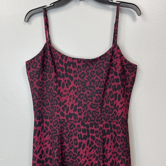 DRESS THE POPULATION Shaireen Leopard Dress Womens Large Burgundy Sleeveless - Picture 2 of 15